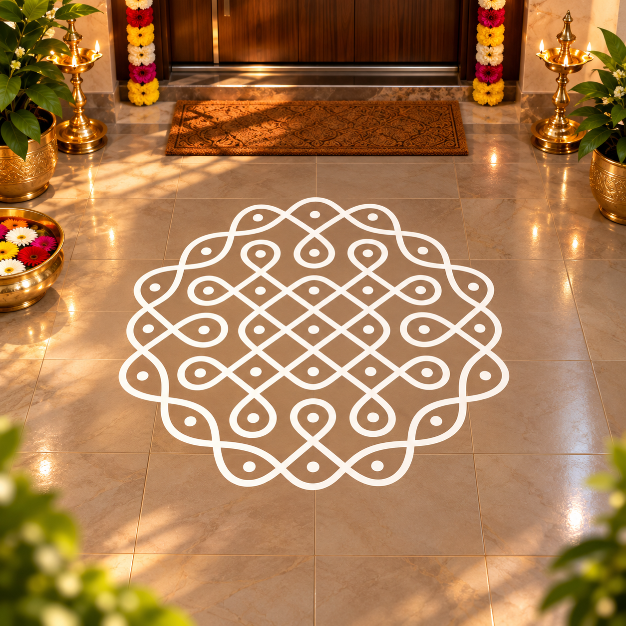 Puli Kolam Design 11 Puli Kolam vinyl floor sticker Design 11
