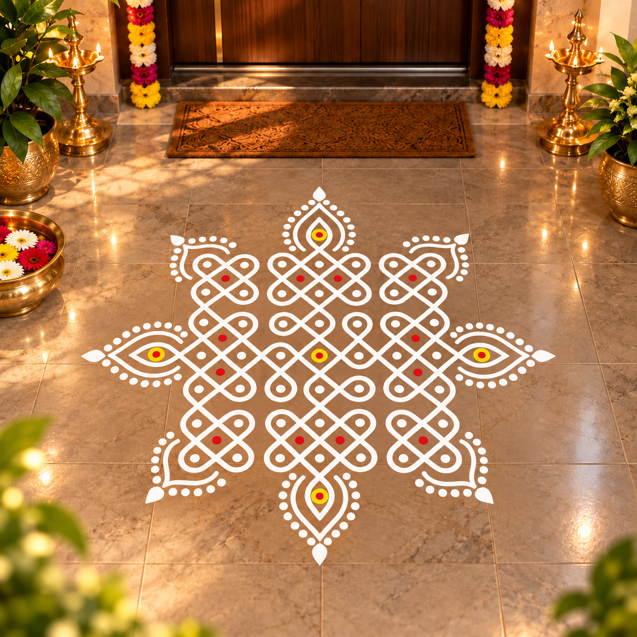 Puli Kolam Design 12 Puli Kolam vinyl floor sticker Design 12