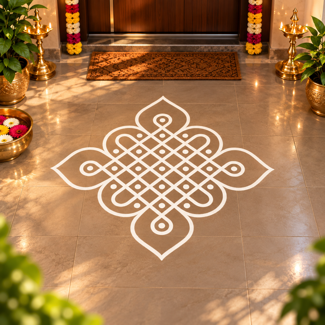 Puli Kolam Design 15 Puli Kolam vinyl floor sticker Design 15